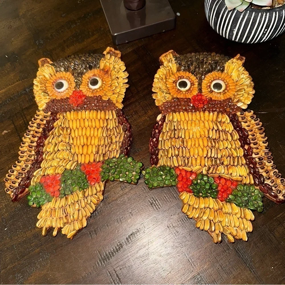 VINTAGE 70’s Seed wall art Owls Mid Century Modern